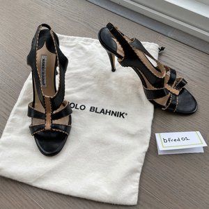 Manolo Blahnik Slingback Leather Sandals Black
